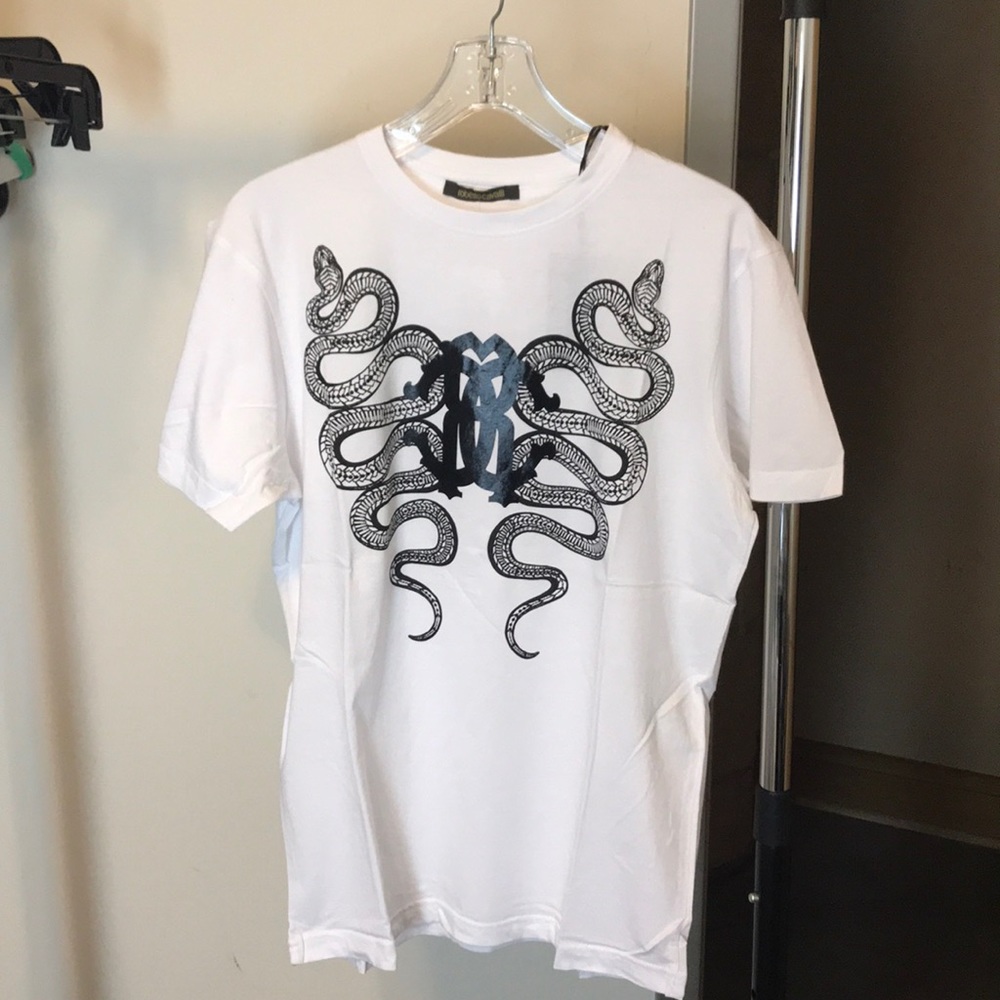 XL Roberto Cavalli white short sleeve shirt